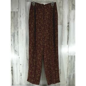 Harolds Womens Pants Size 10 (28x31.5) Burgundy Floral High Rise Pleated Vintage